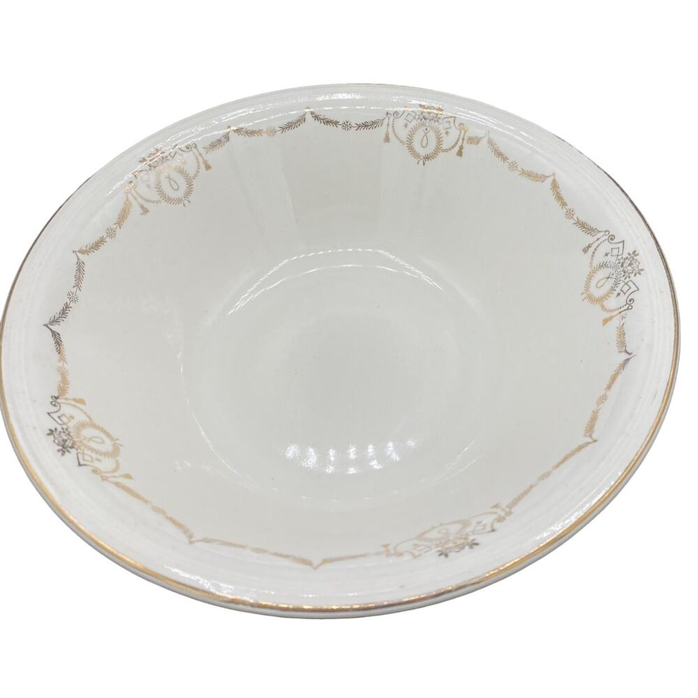 Edwin M Knowles Adams serving bowl Beige Gold Trim Semi Vitreous serving dish